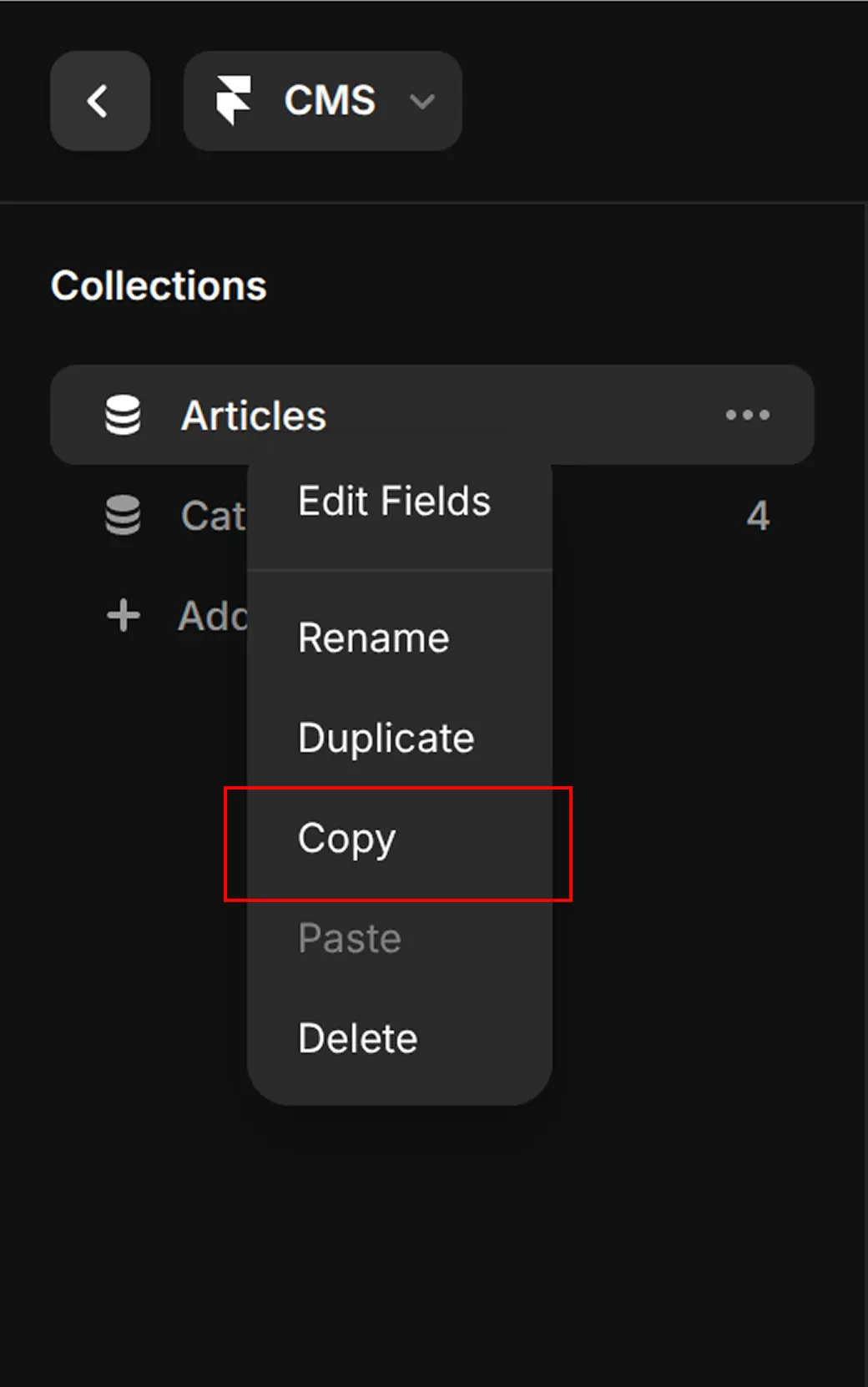Framer dashboard copy collection