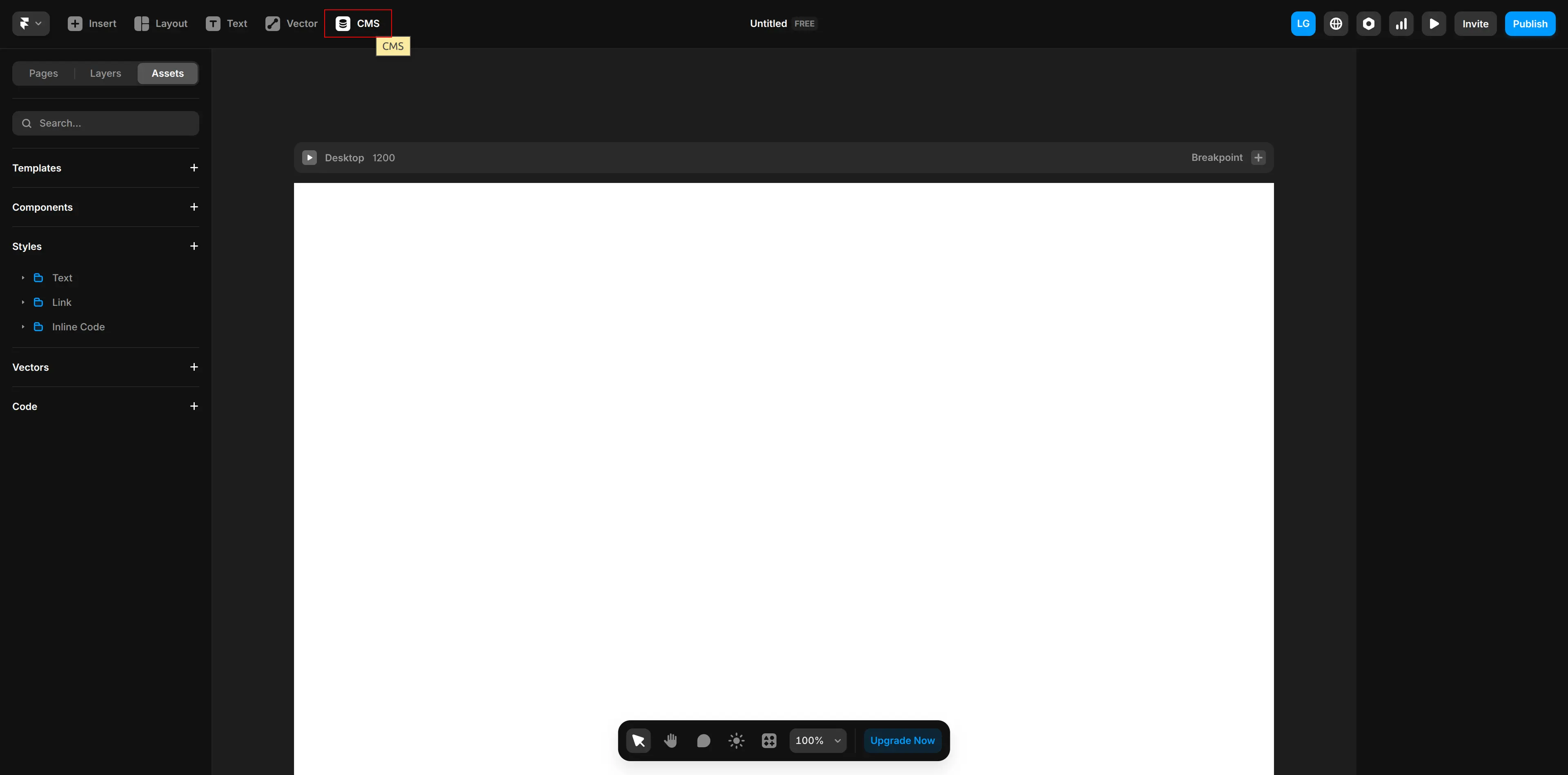 Framer dashboard CMS tab