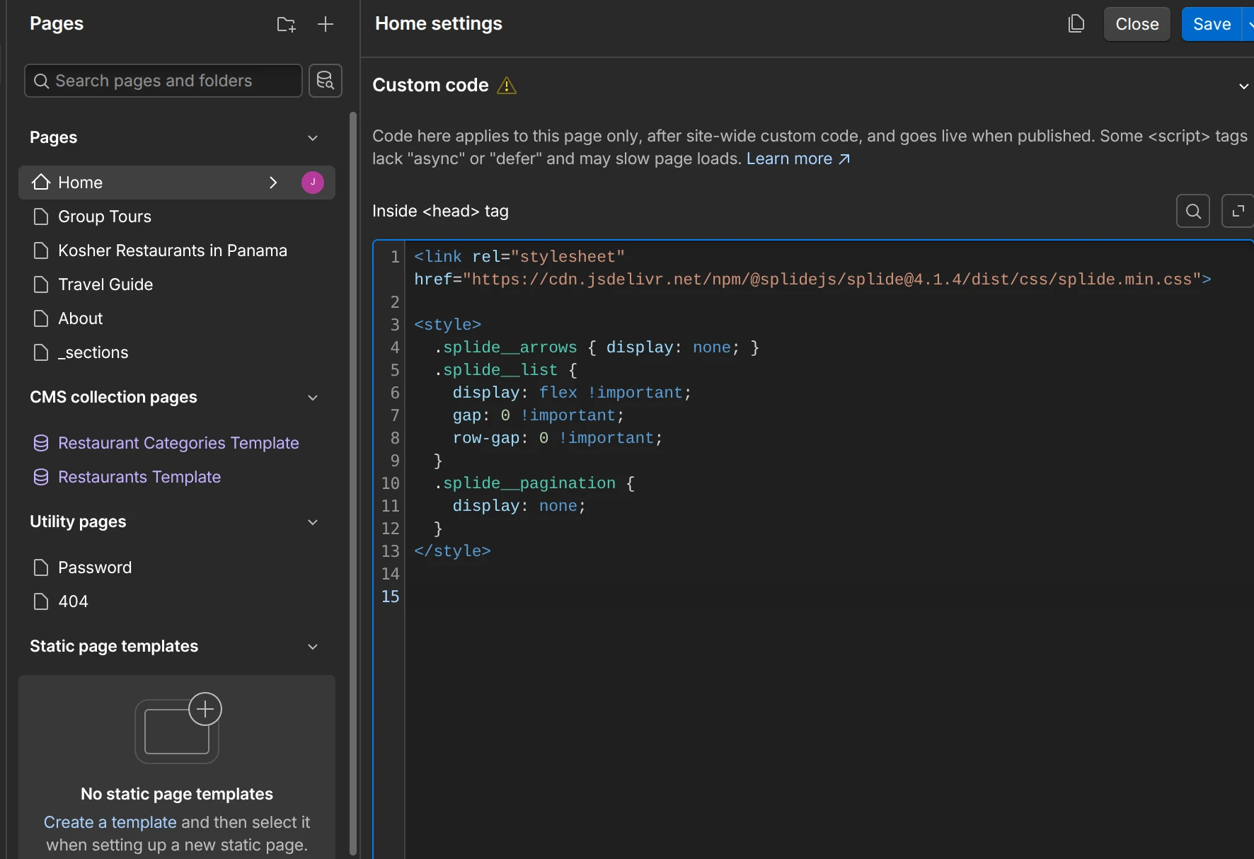 Inside head tag code