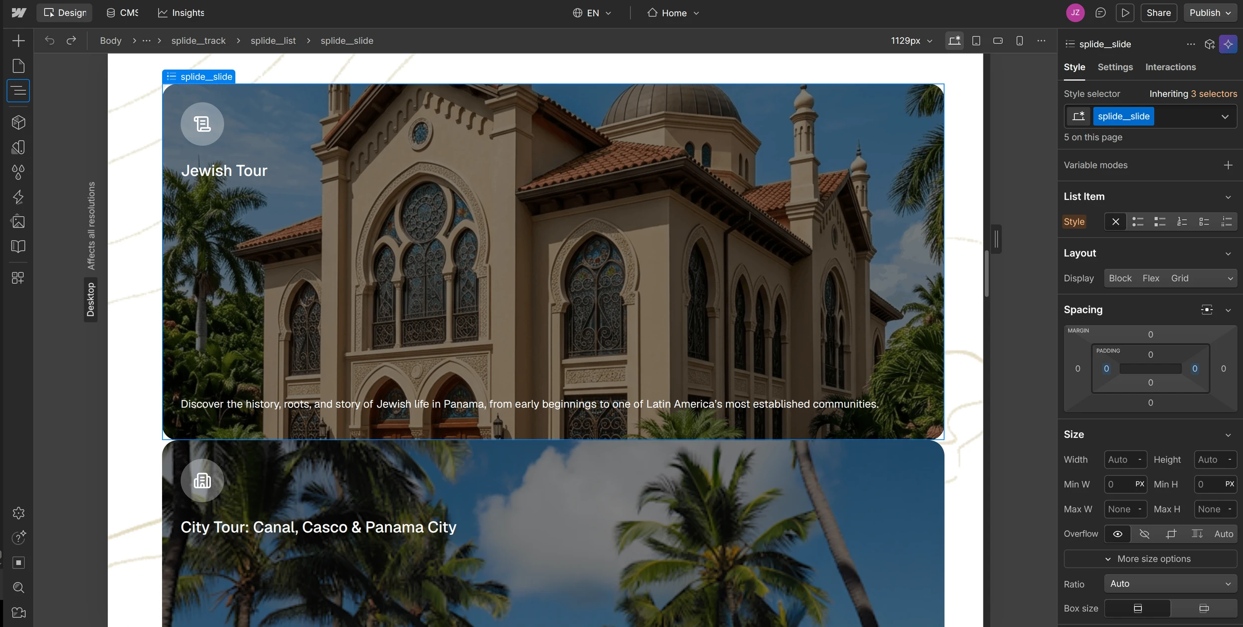 Webflow card screen