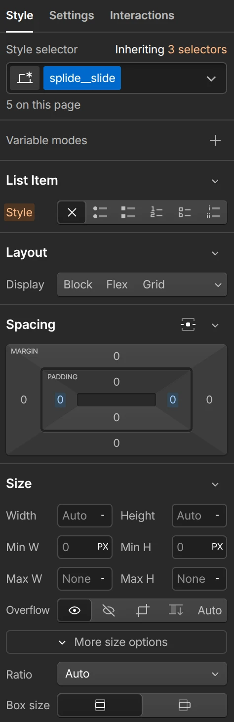 The styles of splide__slide