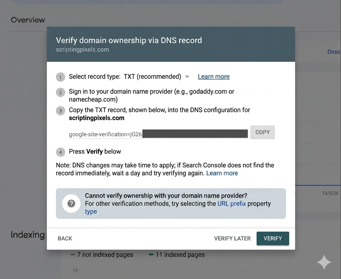Google search console add a new domain name