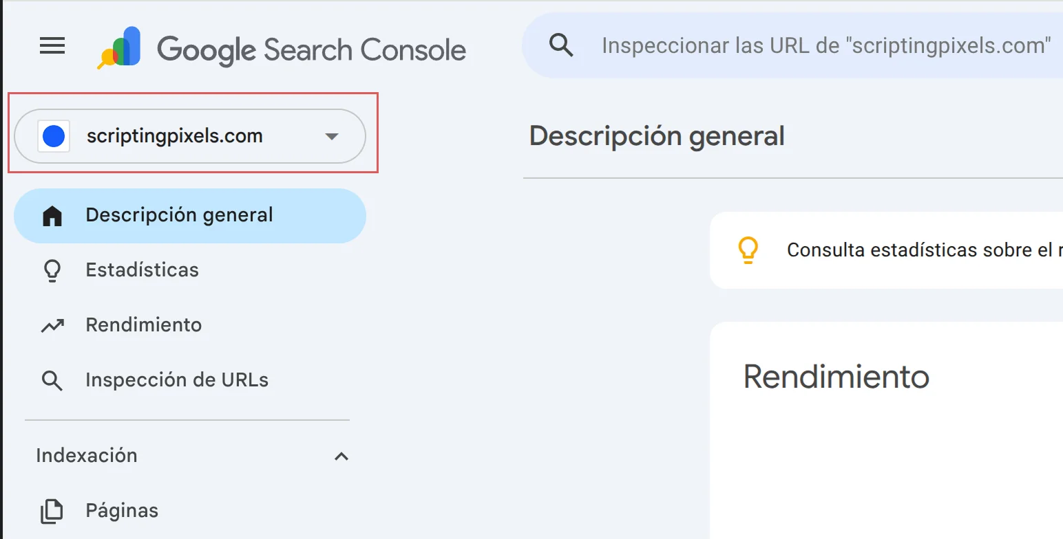 Google search console add property dropdown