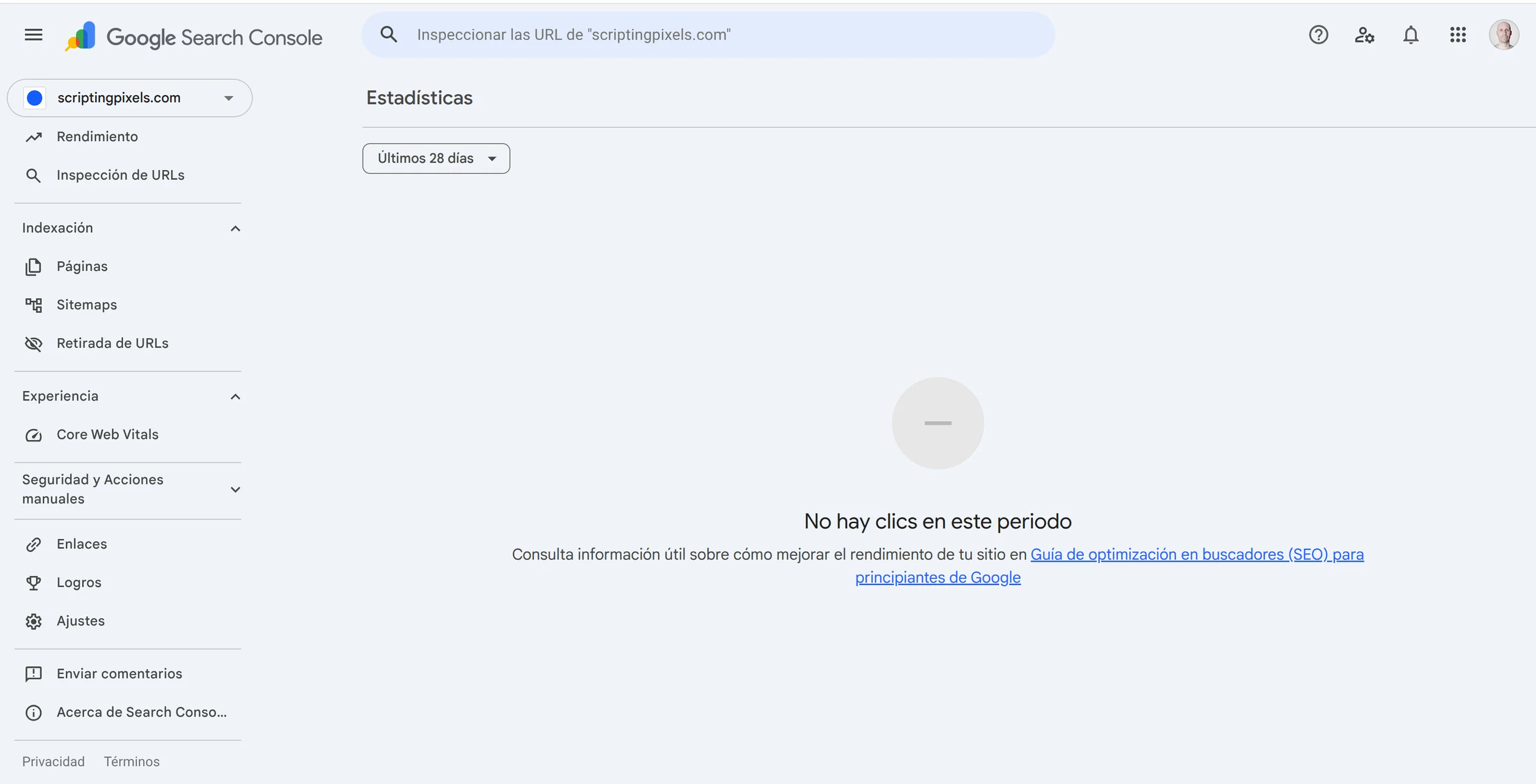 Google search console screen