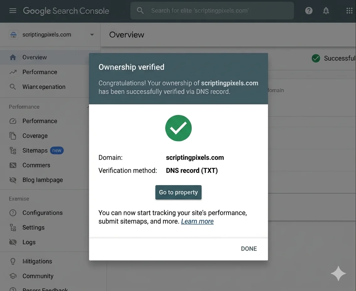 Google Search Console success message