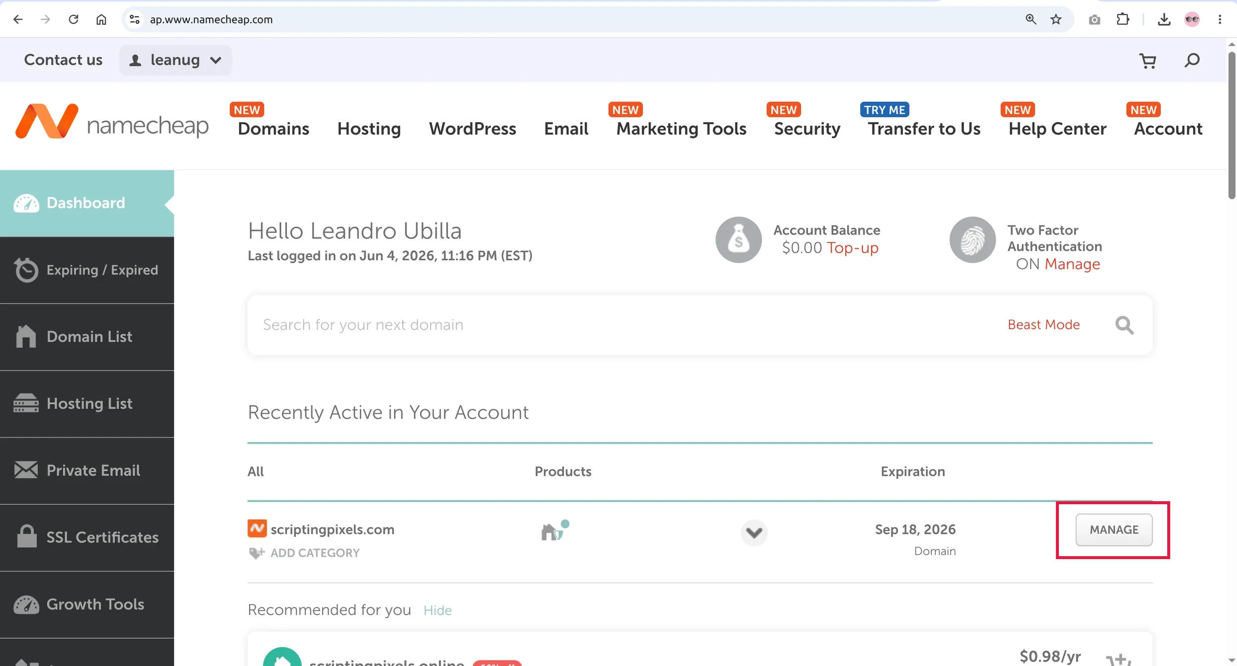 Namecheap DNS setup step 2