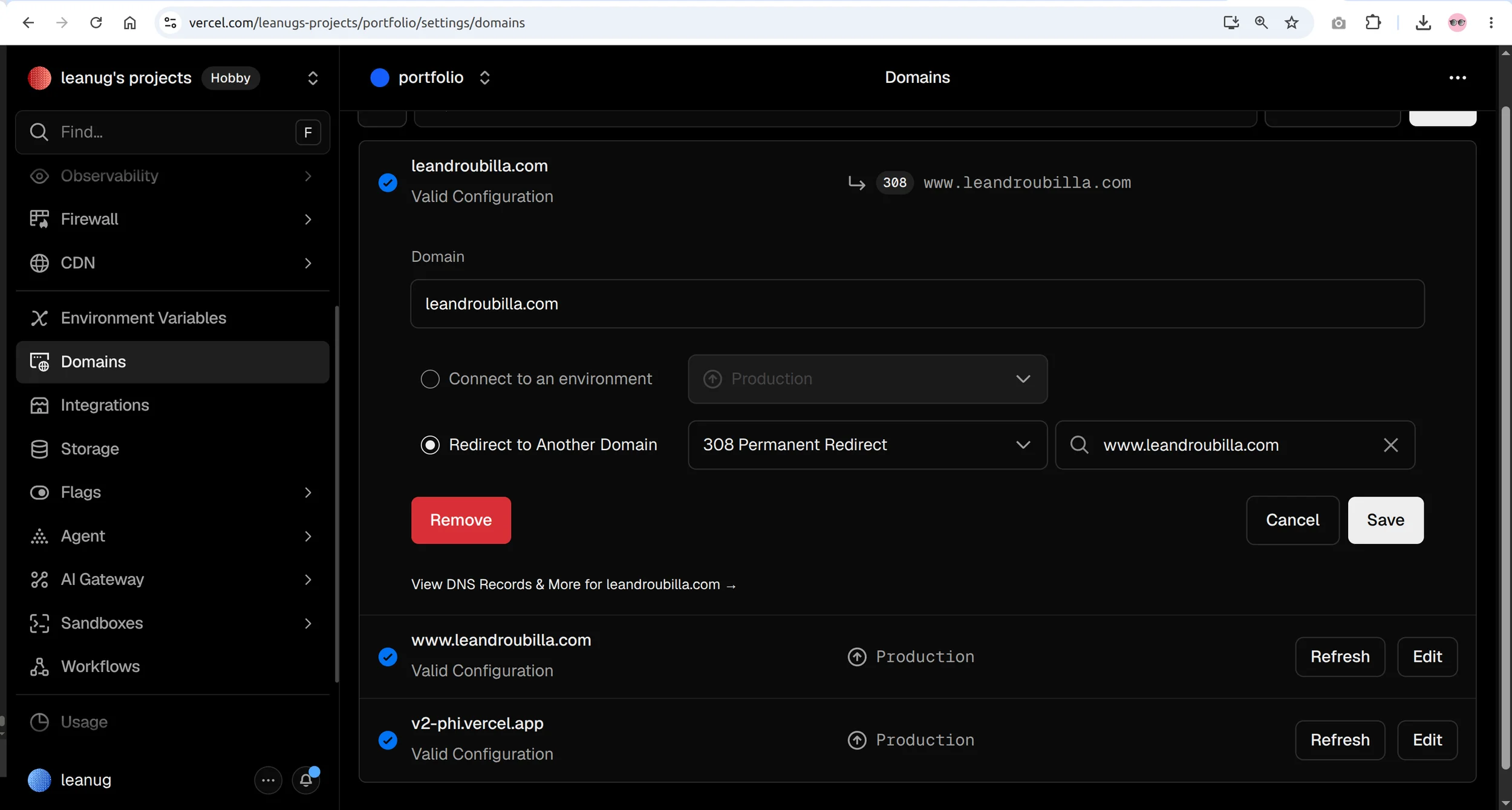 Vercel DNS setup step 1